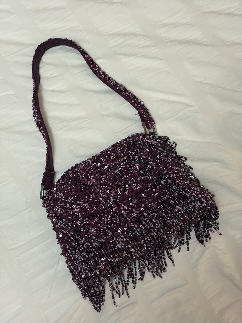 ZARA Sequin Fringe Shoulder Bag - Plum
